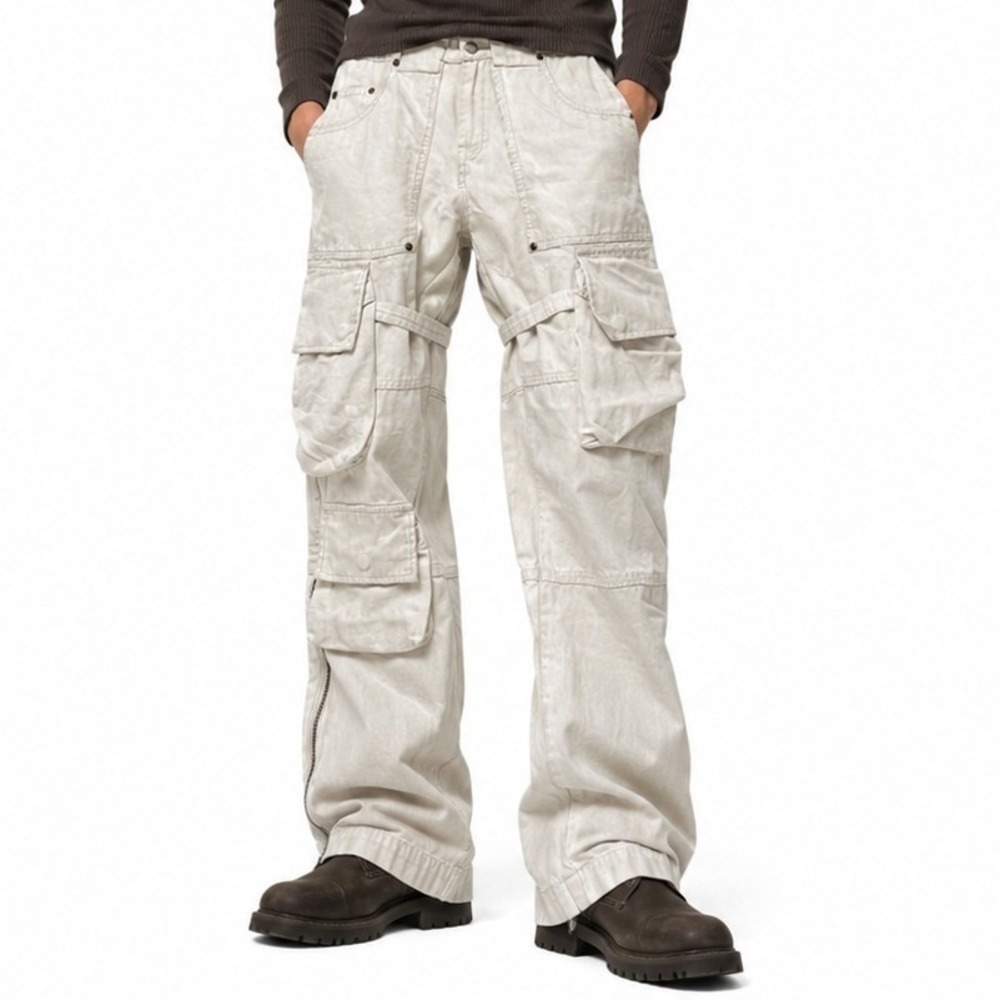 Kody Phillips Cargo Pants Mens 28 Cream Streetwear Tactical Canvas Trousers